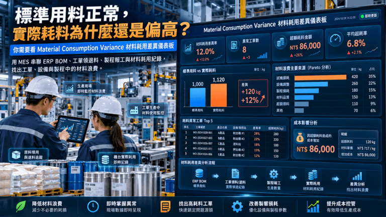 MES Material Consumption Variance 材料耗用差異分析儀表板