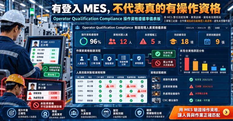 MES Operator Qualification Compliance 製造現場人員操作資格遵循率儀表板